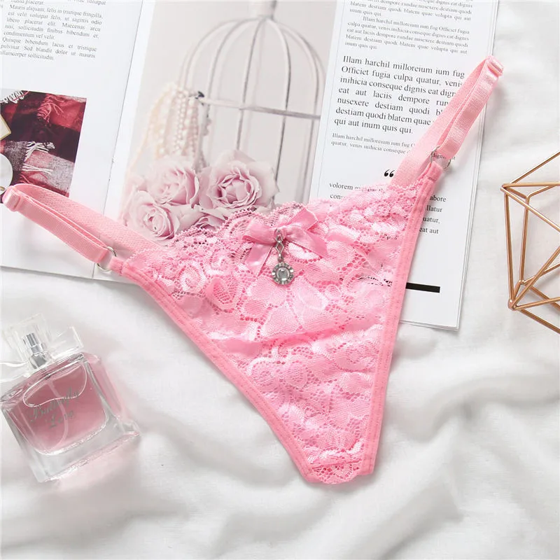 Pink Горячее предложение, женское нижнее белье, однотонное Сексуальное белье, кружевные прозрачные трусики для женщин, низкая талия, регулируемые сексуальные стринги - Цвет: Pink