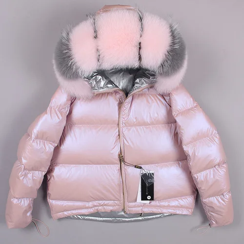 pink KMETRAM, зимняя куртка, женский пуховик с воротником из натурального меха, Женская Корейская куртка-пуховик, двойной размер, пальто, женская парка - Цвет: pink