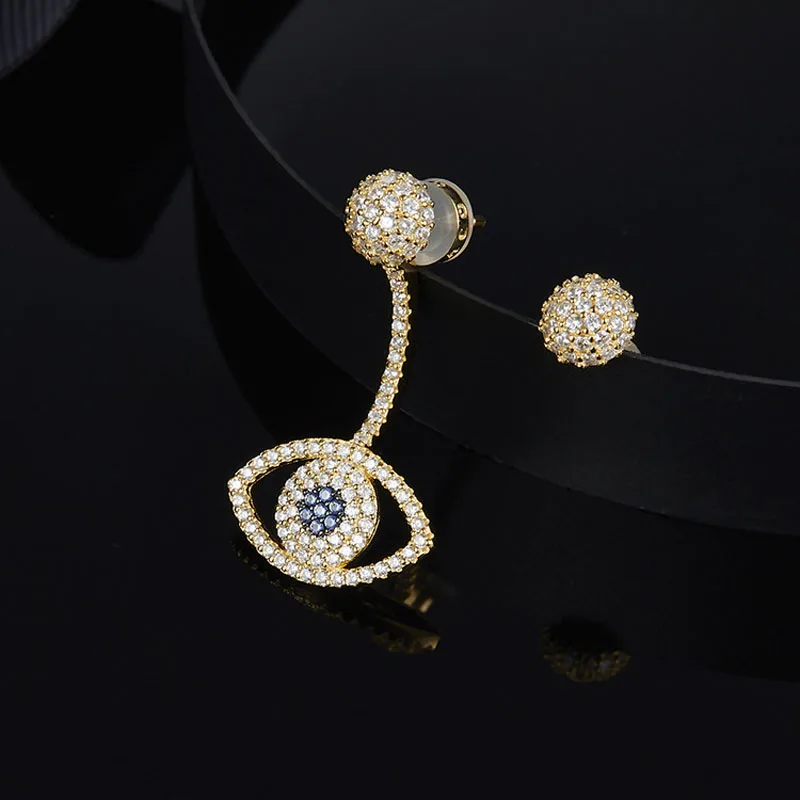 SLJELY Brand Design 925 Sterling Silver Mismatch Evil Eye AB Earrings Micro Pave Cubic Zirconia Stones Women Luxury Jewelry | Украшения и