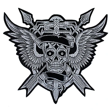 arrow skull Большая нашивка в стиле панк с черепом, железная Байкерская нашивка с крыльями на спине, нашивка с большой вышивкой для одежды, куртки, джинсов, аппликация TH1479 - Цвет: arrow skull