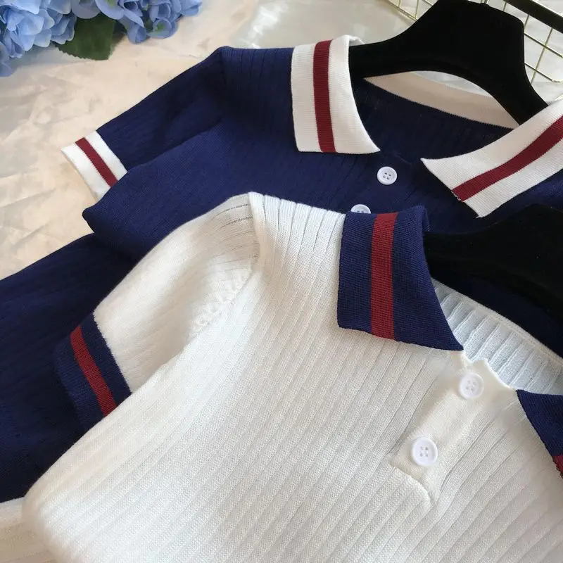 Женская рубашка поло с коротким рукавом и отложным воротником|Футболки-поло| |