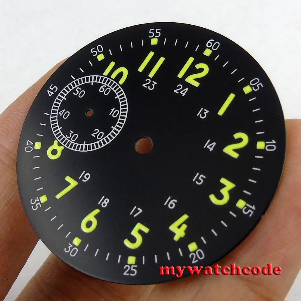 

38.9mm black dial green luminous numbers fit 6498 movement mens Watch 47