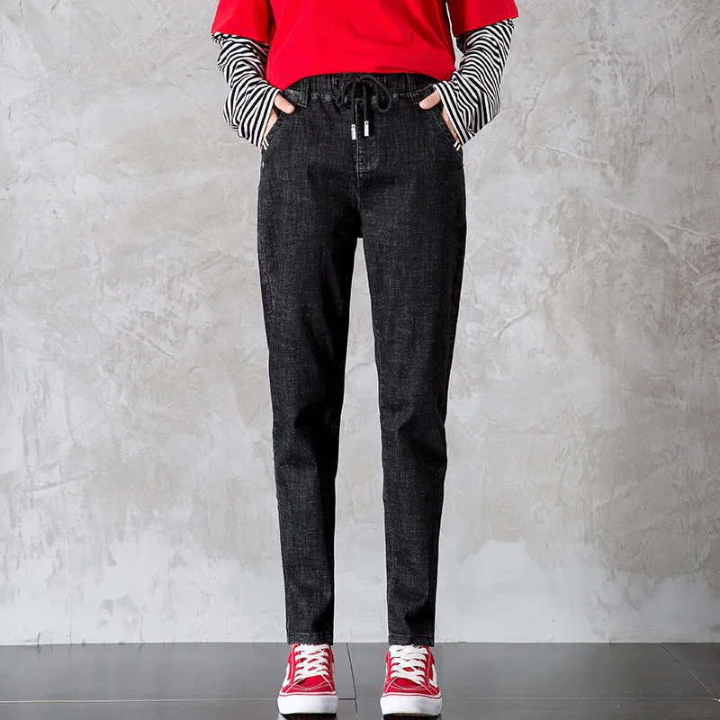 2018 Spring/Autumn Women's Jeans Loose Elasticity Waist Large Size Lady Harlan Pants Casual Thin Denim |