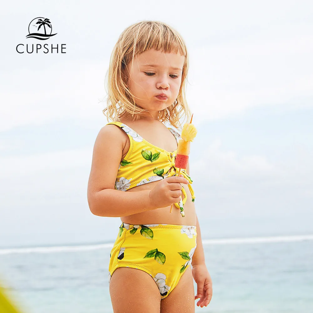 CUPSHE/2020 г. комплекты бикини для маленьких девочек с желтым цветочным принтом и