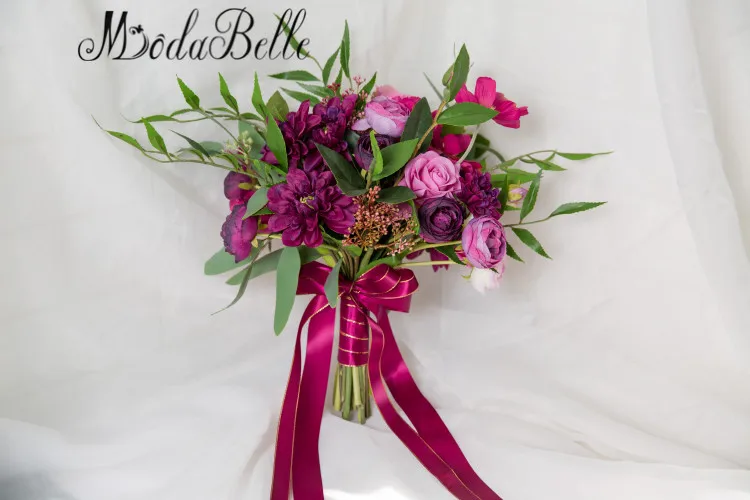 Винтажный темно красный свадебный букет modabelle фуксия роза невесты Ramo De Розовый