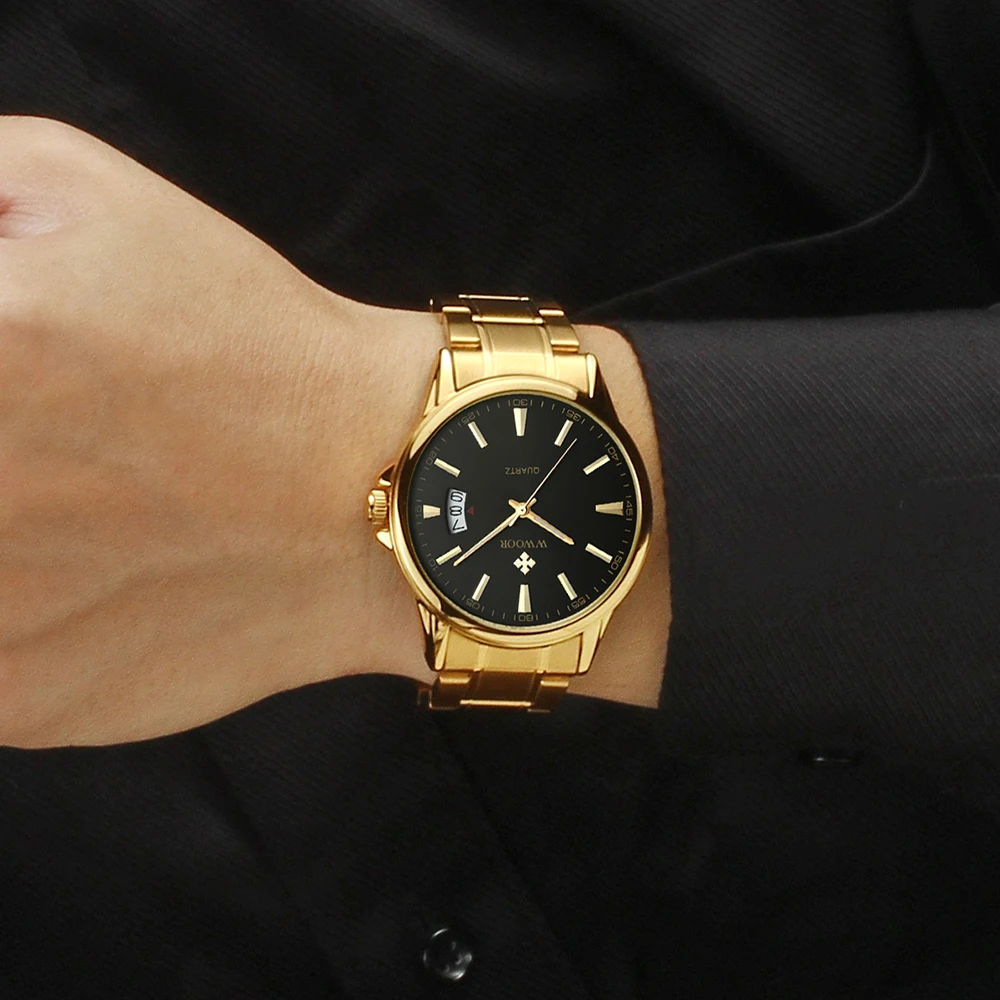 Часы наручные WWOOR Мужские кварцевые роскошные брендовые Простые повседневные