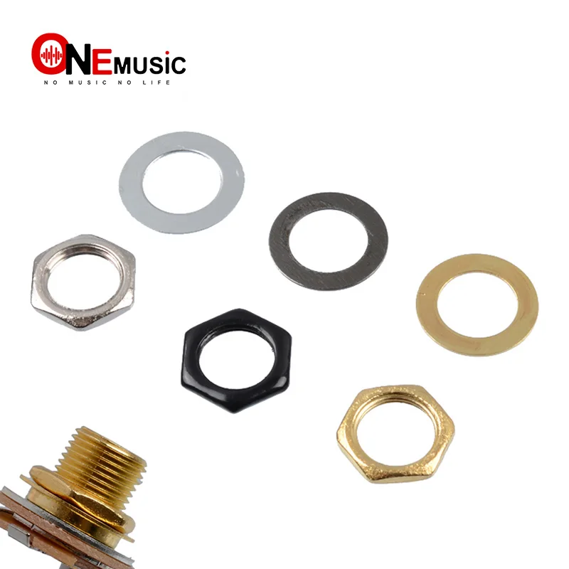 

12 комплектов 9 мм электрическая бас-гитара гайка шайба для входного разъема, M9 гнездо для бас-гитары Цвет: серебристый, золотой, черный на выб...
