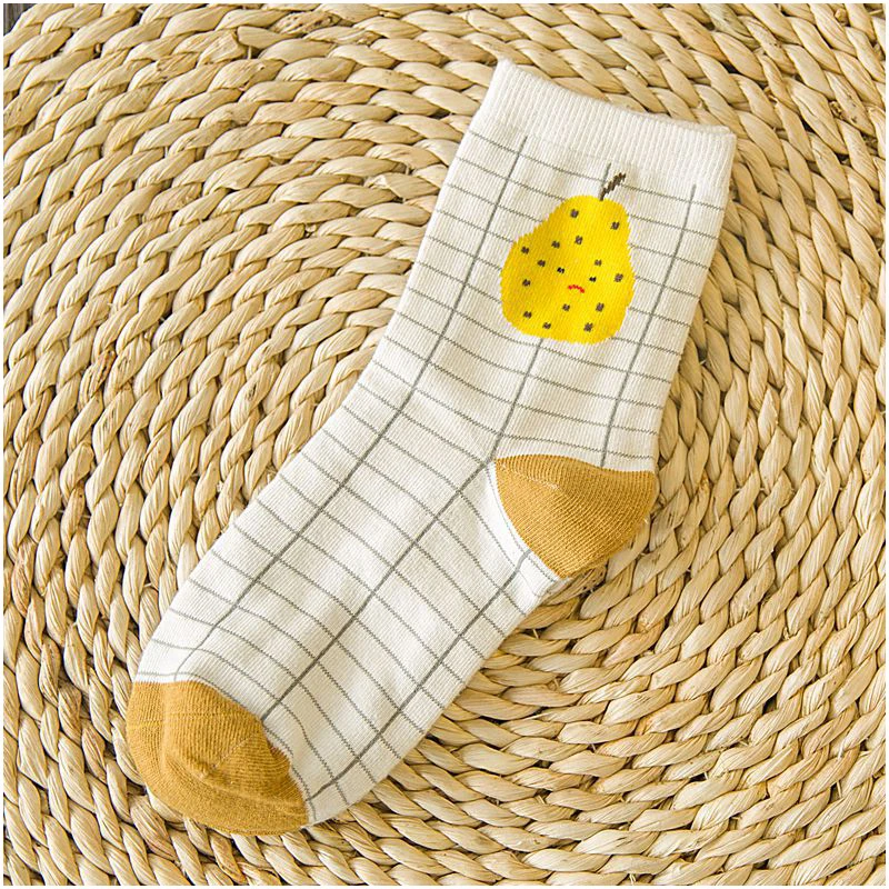 5 Pairs Корейский Стиль Новинка Носки Женщины Фрукты Отпечатано Весна Осень Теплые