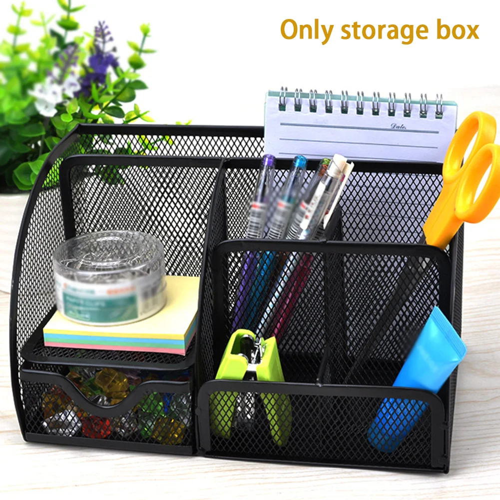 Box Desk Organizer Stationery Holder Pen Multi-functional Metal Mesh Container School Supplies Office |