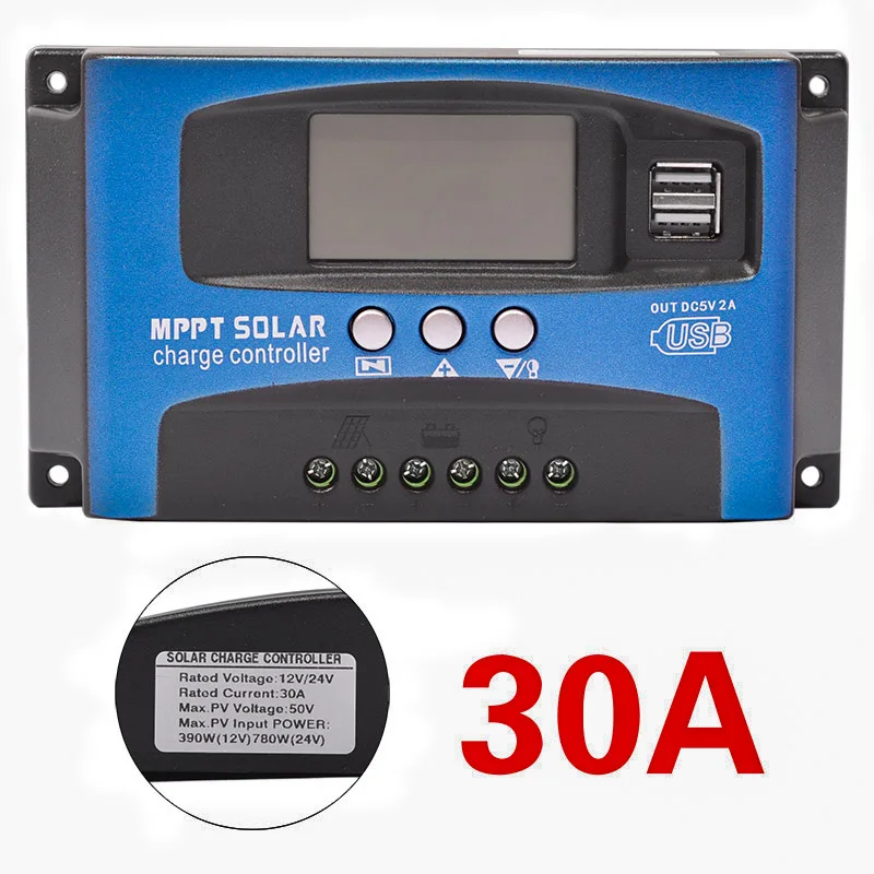 30/40/50/60/100A MPPT Контроллер заряда для фотоэлектрических систем, два USB выхода, ЖК-дисплей Дисплей 12V 24V авто светодиодный фонарь на солнечной батарее Панель Зарядное устройство регулятор с нагрузкой