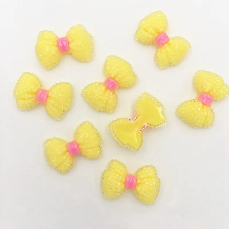 Yellow 20 шт. Конфета из смолы цветной двухслойный 3D бант с плоской задней частью Стразы для свадебного украшения diy аппликации SK38* 2 - Цвет: Yellow