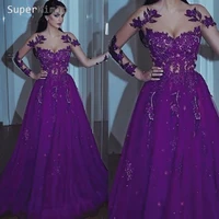 superkimjo arabic style prom dresses long purple lace applique beaded prom gown vestido formatura vestido de festa