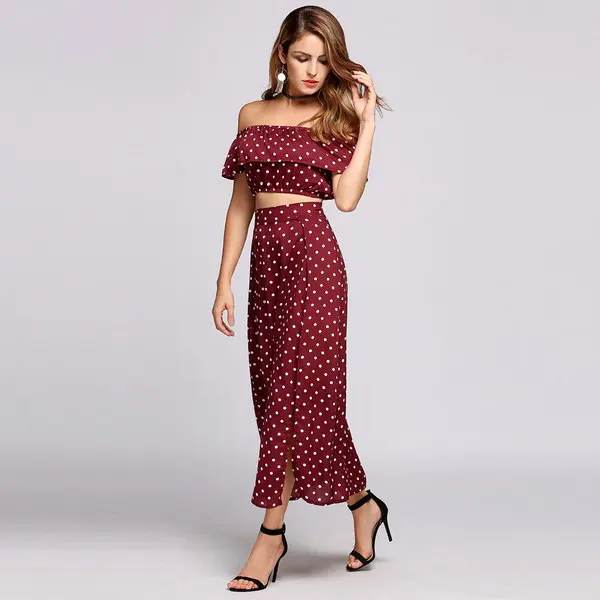 Мода 2017 г. Crop Top And Skirt Set Для женщин Комплект из 2 предметов с открытыми плечами