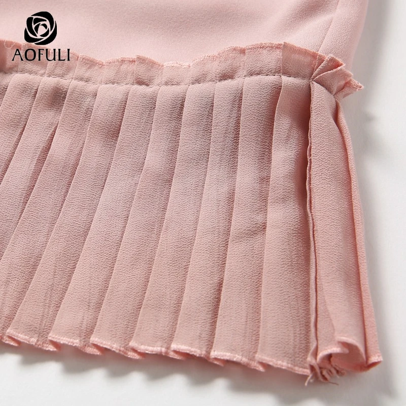 Женское кружевное платье AOFULI A3610 розовое Пестрое большого размера L ~ 4XL 5XL с