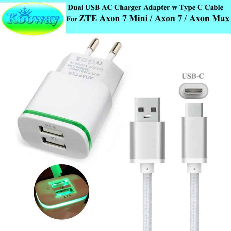 Двойной USB США/ЕС вилка настенное зарядное устройство адаптер и 1 м Тип C зарядный