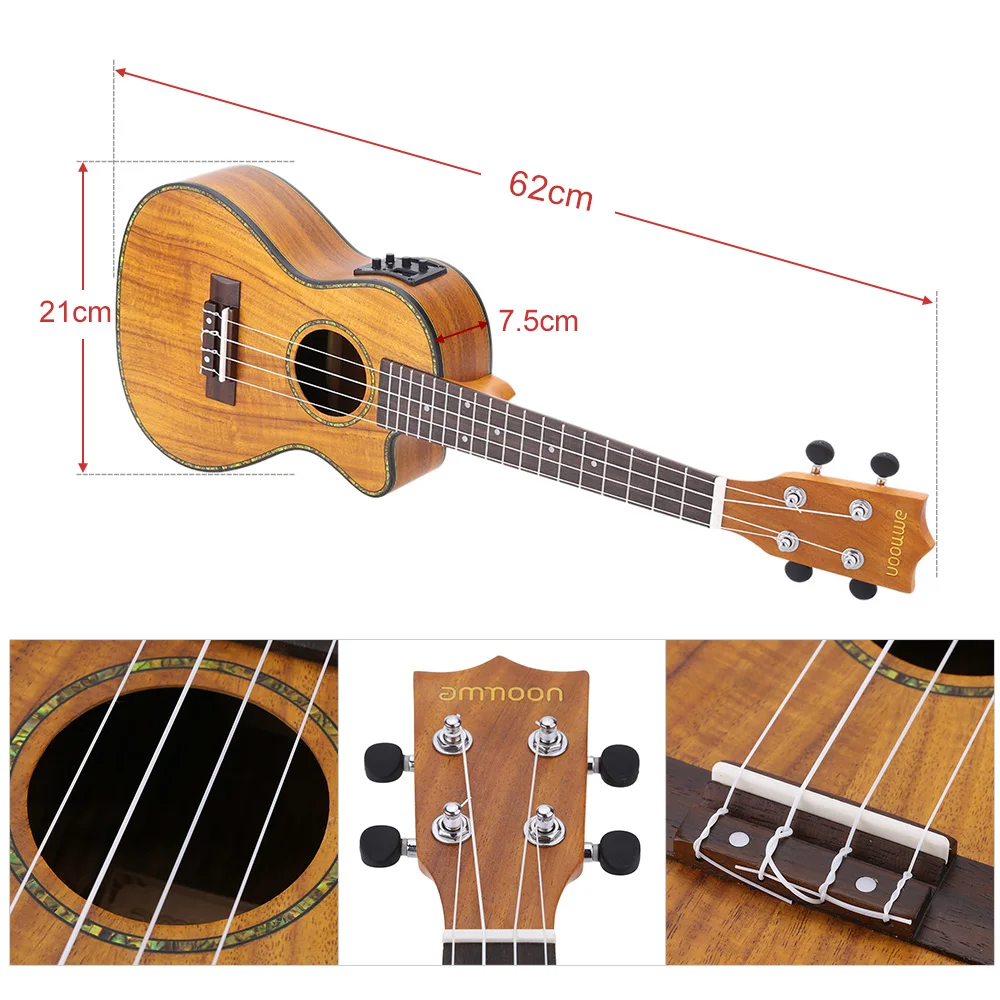 24 &quotCutaway миниатюрная гитара укулеле Гавайская с светодиодный EQ КоА фанера Каури
