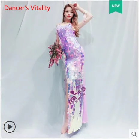 Only Dress as Photo Одежда для занятий танцами живота, вышитая длинная юбка с пайетками, одежда для выступлений, индийский костюм для восточных танцев - Цвет: Only Dress as Photo