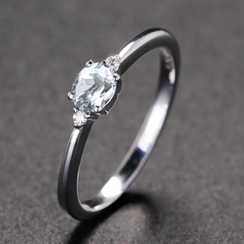 

Solid 10k White Gold SI2 Naural Diamonds Aquamarine Engagement Wedding Ring For Women Anniversary Party Fine Jewelry Gift Trendy