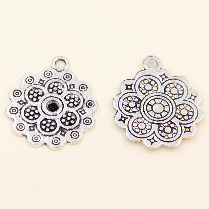 

Wholesale 22Pcs Tibetan Silver Flowers Round Charms Pendants 20x23mm