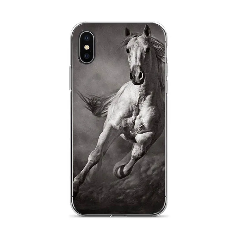 Мягкий чехол Aiboduo с акварельными лошадьми бегущими для iPhone 8 8plus 7 7plus 6s plus 5 5S SE XSMax X