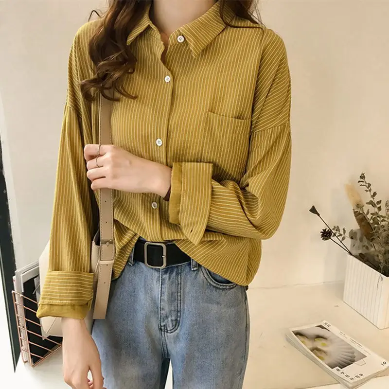 

2019 Spring Autumn Women Blouse Long Sleeve Work Shirts Women office Tops Striped Blouse