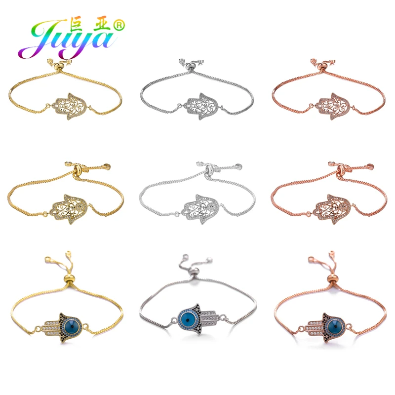 

Juya Adjustable Chains Gold/Rose Gold Hamsa Hand Charms Fatima Bracelets For Women Men Greek Evil Eye Jewelry Supplies