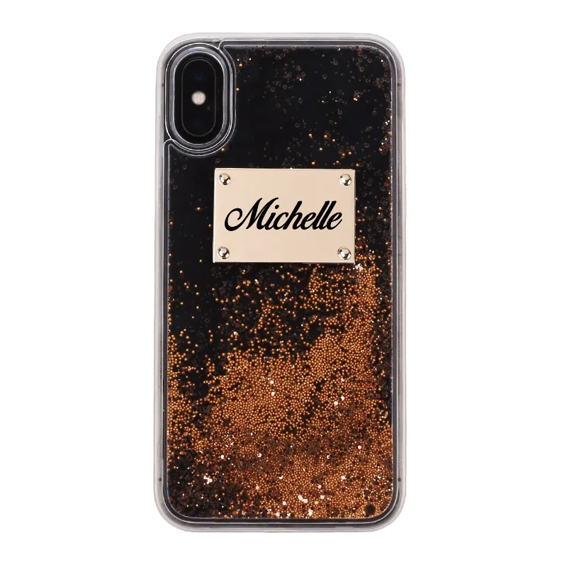 Font 4-Gold Glitter Пользовательские Персонализированные Имя Блеск Роза золотистые металлические пластины лазерной гравировки чехол для телефона для iPhone 11 Pro 6S XS Max 7 7Plus 8 8Plus X - Цвет: Font 4-Gold Glitter