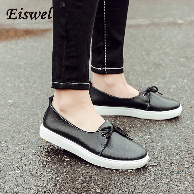 

EISWELT Female Spring Lovely Solid Women Shoes Leather Women Flats Shoes 4 Colors Casual Fashion Shoes Woman Causal Falts