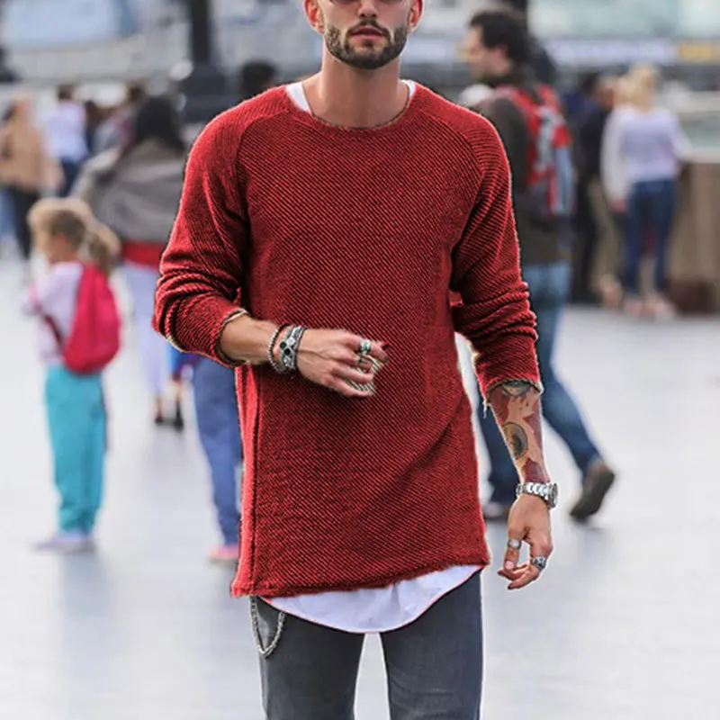 Moomphya Crew Neck Mens Slim Fit Pullover Long Sleeve O Knitted Sweater Tops Solid color hip hop streetwear men sweater | Мужская одежда