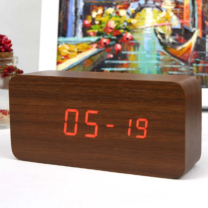 Новые деревянные светодиодные часы-будильник с датчиком температуры и