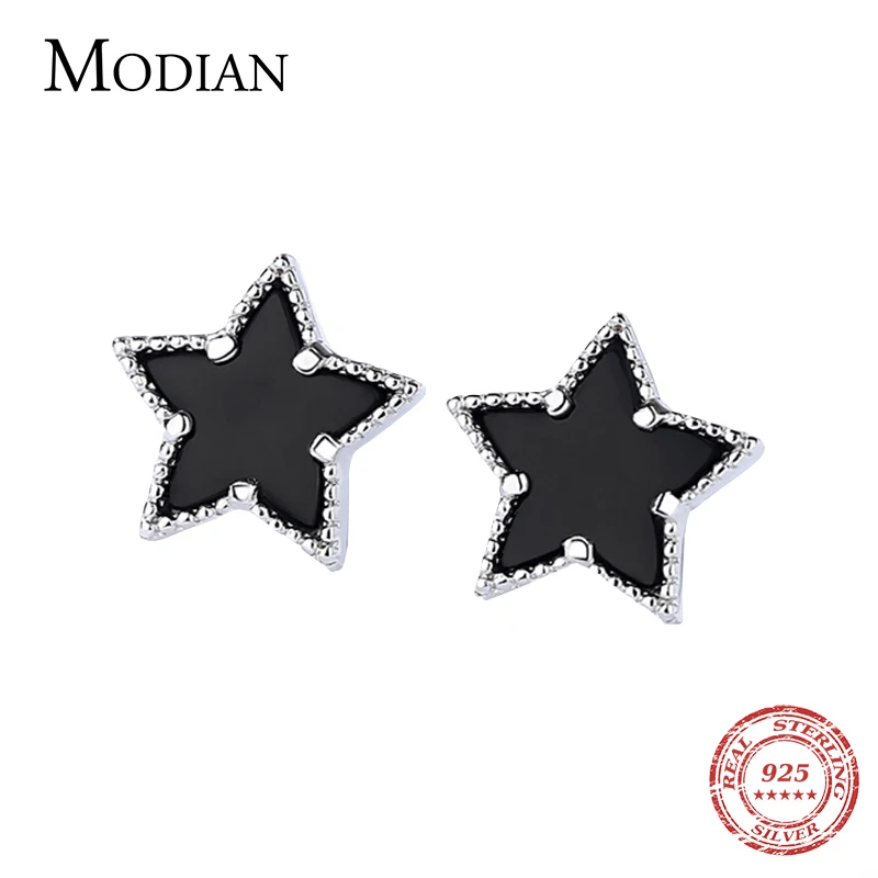 

Modian Fashion 925 Sterling Silver Black Enamel Star Punk Party Stud Earrings For Charm Classic Women Sterling Silver Jewelry