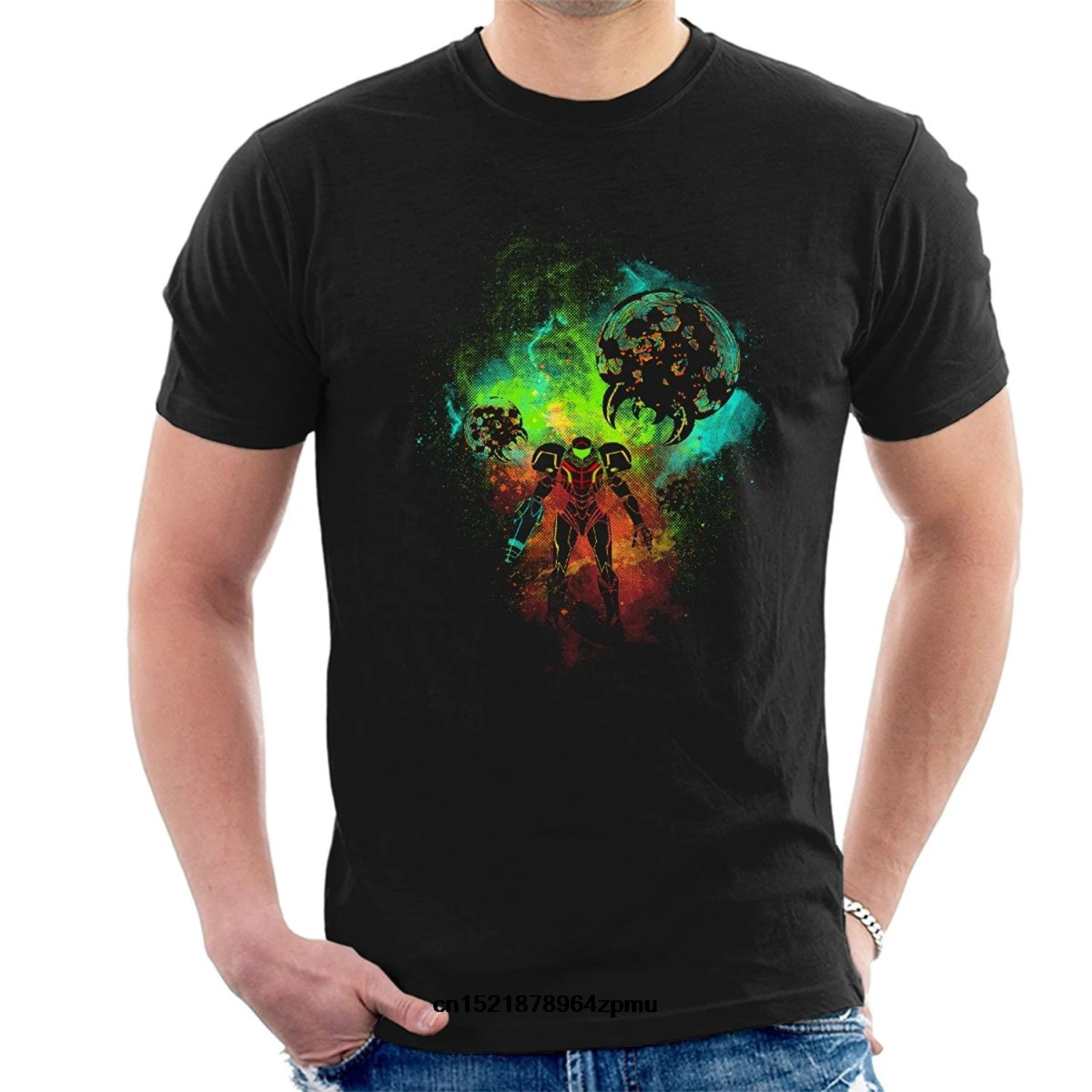 Мужская футболка Metroid порошок для ногтей Всплеск мода короткий рукав забавная