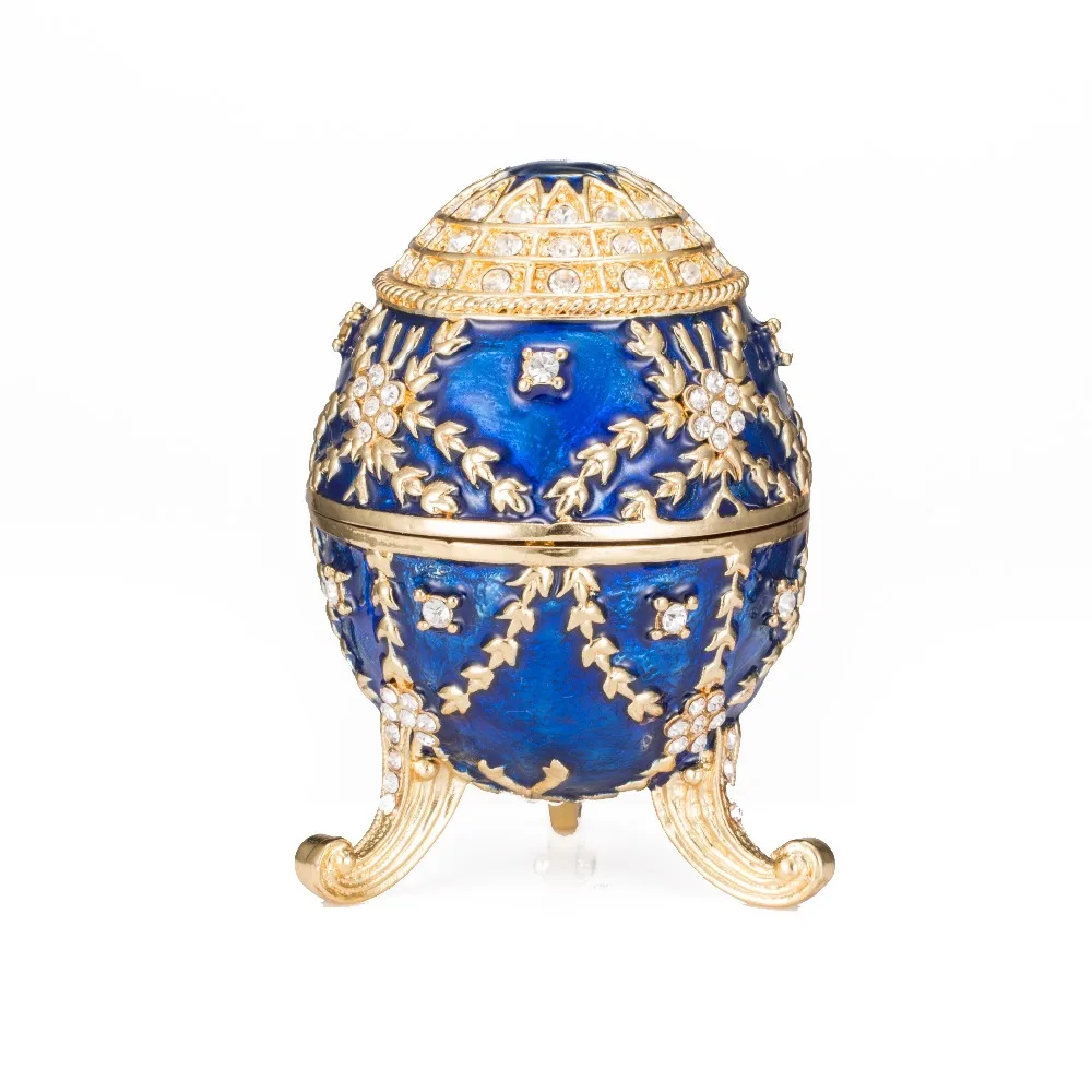 

FLETCHER Brand Metal Exqusite Bule Faberage Egg for Vintage Jewelry Box