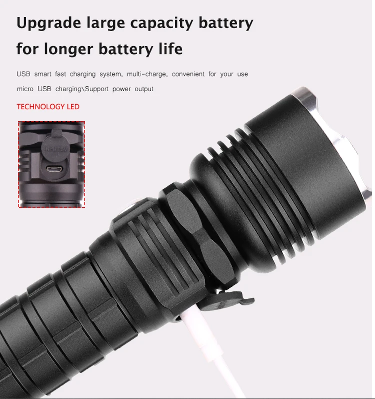 7000lumens Led flashlight XHP70.2 Most Powerful led torch USB Zoom xhp70 xhp50 18650 26650 Rechargeable Best Camping Lamp light