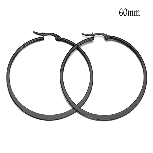 Black color 60mm 1 пара большие круглые серьга-Кольцо из нержавеющей стали серьги гипоаллергенно гладкий металл цвета для женские серьги, ювелирные украшения 40-60 мм - Окраска металла: Black color 60mm