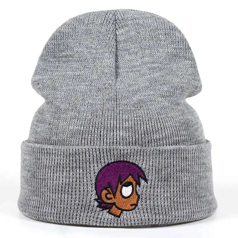 Серый Новинка года. Зимняя шапка LIL UZI VERT. Женская и мужская шапка Skullies черного и серого цвета. Женская Шапка-бини белого цвета. Теплая вязаная шерстяная шапочка - Цвет: Серый