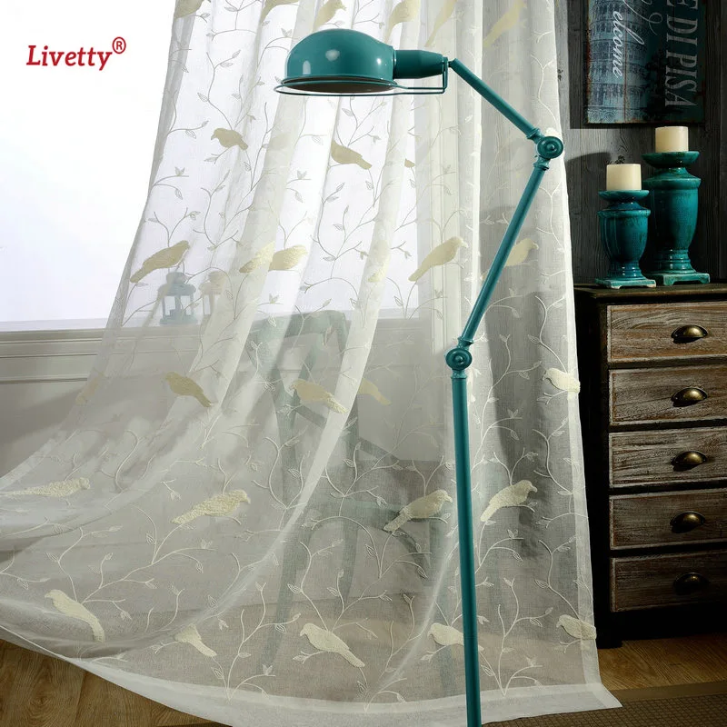 Однотонные тюлевые занавески с вышивкой для гостиной римские птицами прозрачная