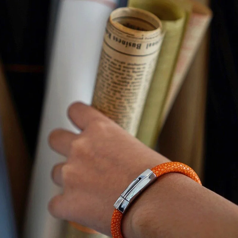 Роскошные браслеты из нержавеющей стали коричневый браслет кожи ската|bracelets