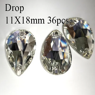 Drop 11X18mm 36pcs Rivoli капля пришить кристально чистая СТРАЗА DIY 2 отверстия зеркало стразы стекло камень для пришивания Швейные Textil Стразы для одежды - Цвет: Drop 11X18mm 36pcs