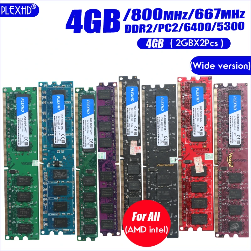 PLEXHD Настольный ПК Память ram Memoria модуль DDR2 800 PC2 6400 4 Гб(2 шт* 2 Гб) Совместимость DDR2 800 МГц/667 МГц(широкая версия