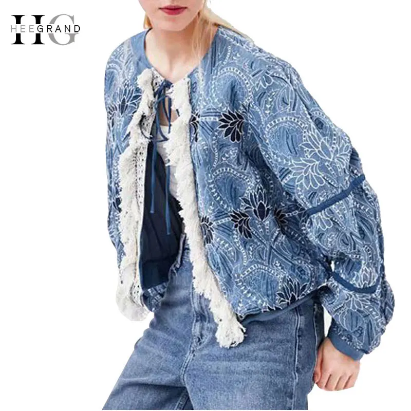HEE GRAND/женские джинсовые куртки с вышивкой осень 2018 на шнуровке Casacos Feminino куртка в