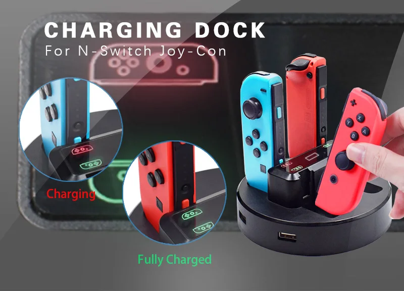 Joy-Con зарядная док-станция светодиодный зарядная док-станция Подставка для зарядки Держатель с Micro USB кабелем для консоли nintendo Switch