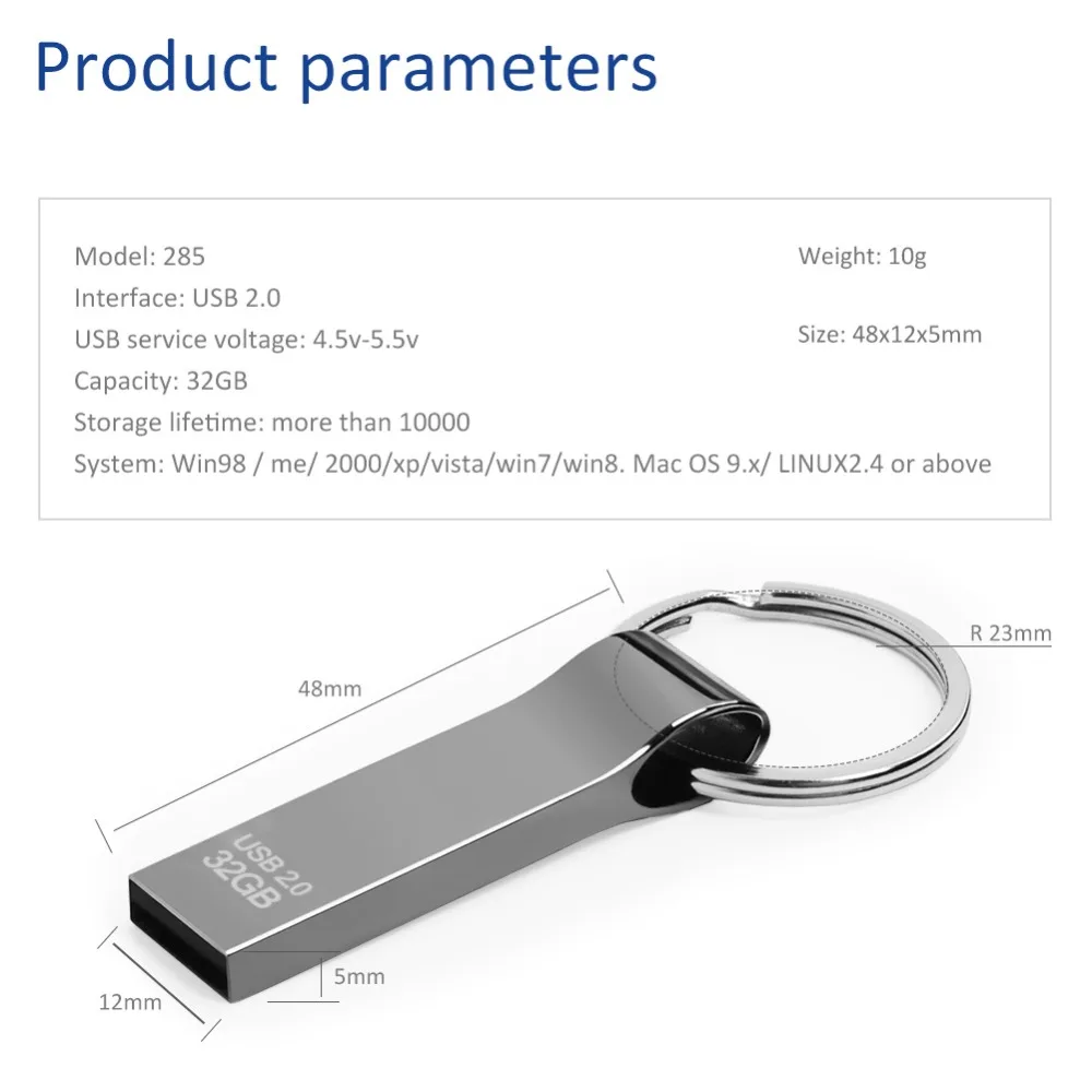 LEIZHAN USB флэш-накопитель с брелоком 4 ГБ 8 16 32 64 Гб металлический флеш-накопитель