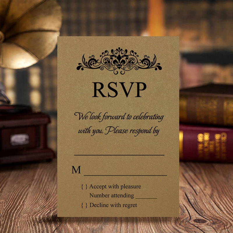 

Gold RSVP Card with Free Envelope for Wedding / Party,50 pcs/lot