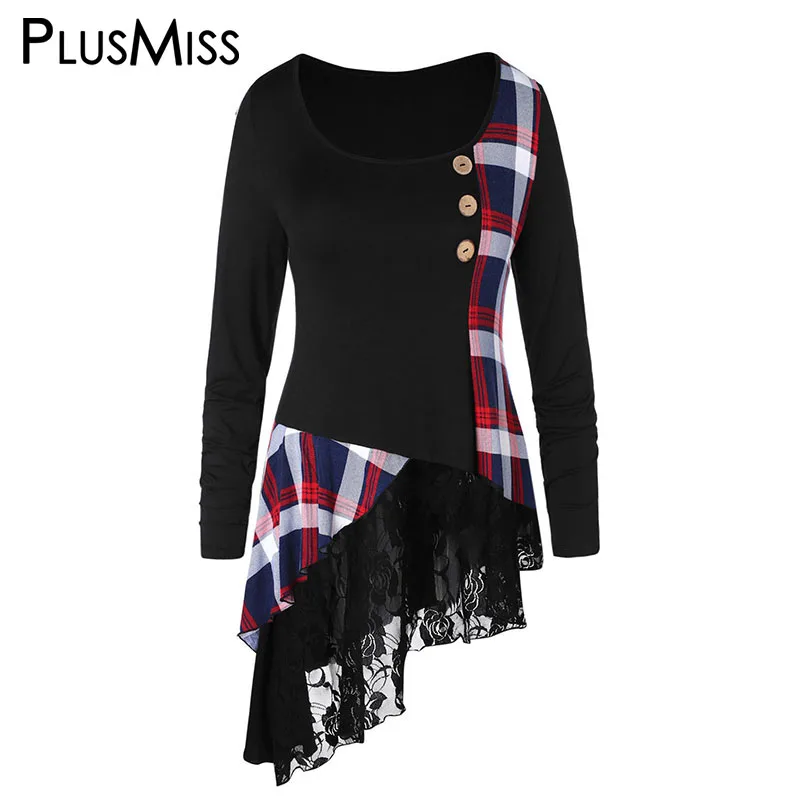 PlusMiss размера плюс 5XL Повседневное Винтаж в клетку с цветочным рисунком кружевная