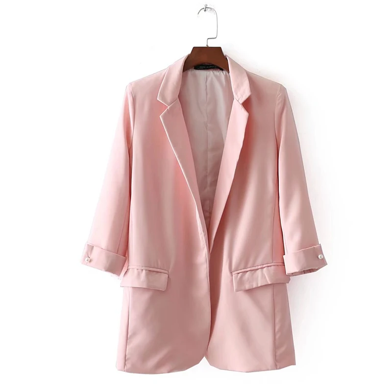Розовый Куртка с капюшоном Женская Veste Femme Manche Longue куртка синяя розовая куртка Верхняя одежда для офиса с длинным рукавом Повседневная известная марка - Цвет: Розовый