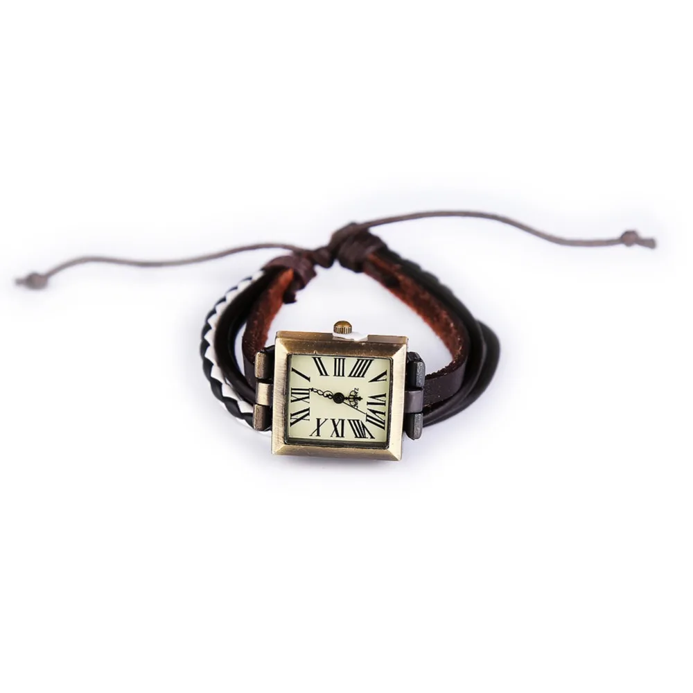 Женские наручные кварцевые часы винтажные из коровьей кожи с ремешком на руку