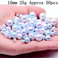 10mm 50pcs rainbow multicolor pearl beads round abs imitation loose beads diy necklacebracelet jewelry craft making accessories