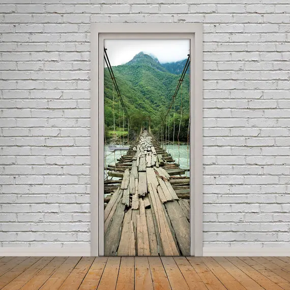 Настенная 3d наклейка с изображением старой подвески моста и двери|wall deco|wall muraldecal