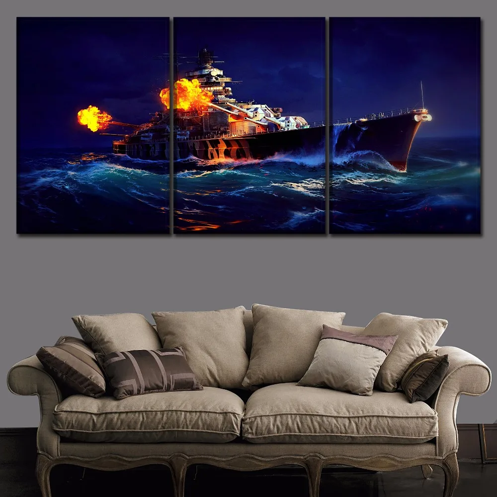 3 Панели картины с изображением корабля World Of warship корабли искусство на стену